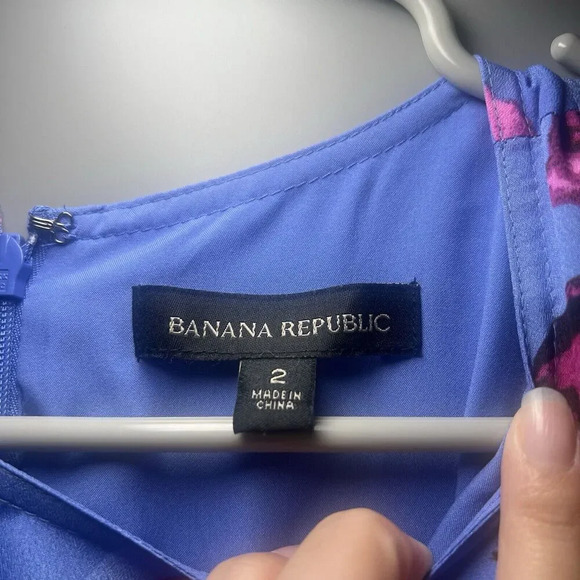 Banana Republic Round Neck Poppy Floral Maxi Dress Purple Blue Size 2 - Picture 7 of 9